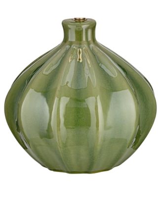 Modern Table Lamp with USB Charging Port 20.5" High Green Ribbed Ceramic Oatmeal Fabric Drum Shade for Bedroom Desk (Color May Vary)