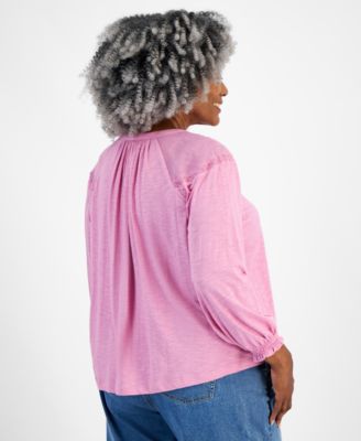 売れ筋商品|||スタイルアンドコー カットソー トップス レディース Plus Size Mesh-Trim Raglan-Sleeve Blouse, Created for Macy's Pink Rain Style & Co Plus Size Mesh-Trim Raglan-Sleeve Blouse, Created