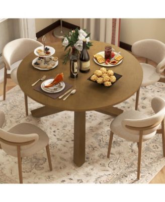 47 Inches Round Dining Table with Solid Acacia Wood Legs for 4-6 Person
