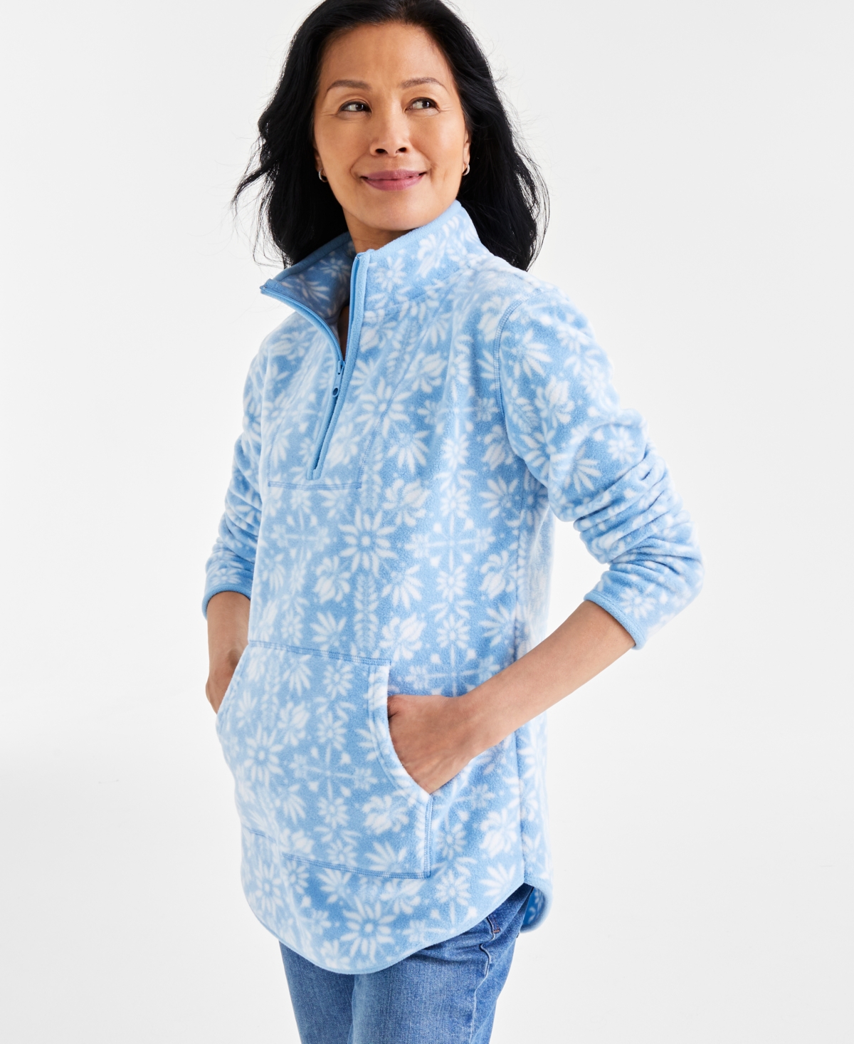 Style & Co Women's Printed Quarter Zip Polar Fleece, Created for Macy's