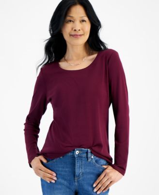 Style & Co Women's Cotton Long-Sleeve Scoop-Neck Top