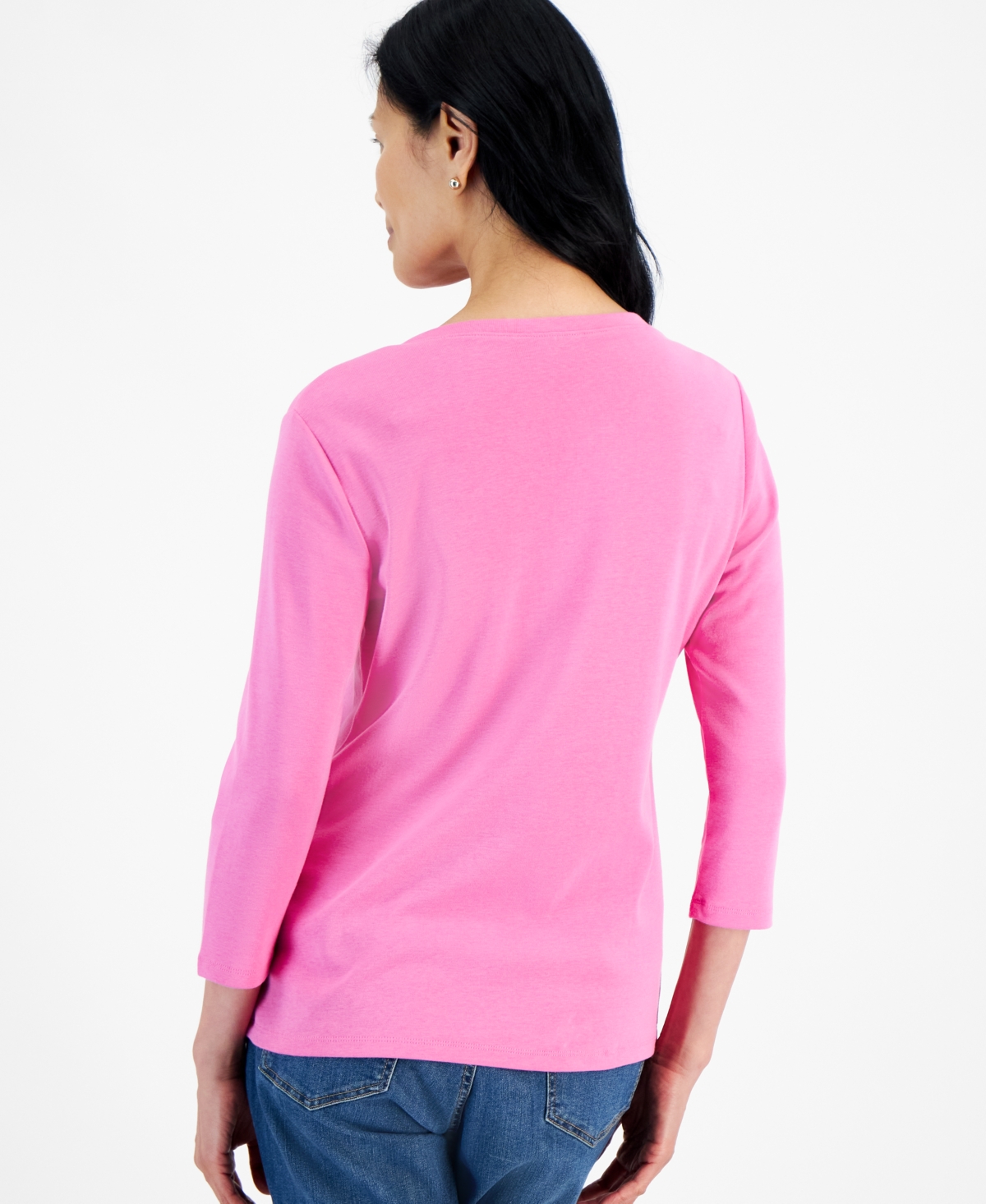 Style & Co Petite Cotton Knit Henley 3/4-Sleeve Top, Created for Macy's