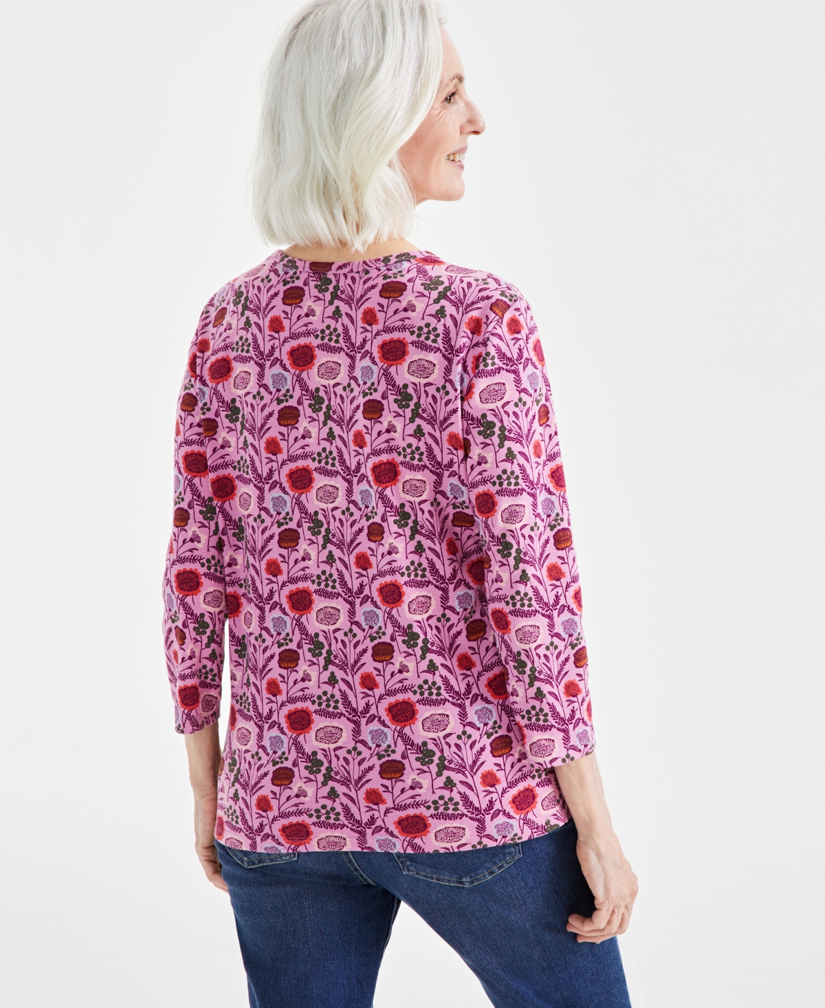 Style & Co Women's Printed 3/4 Sleeve V-Neck Top, Created for Macy's