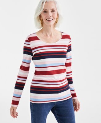 Pull Manches Longues Femme Sonoma – Rayures Bleues – Col Rond – Taille L – Neuf Avec étiquettes