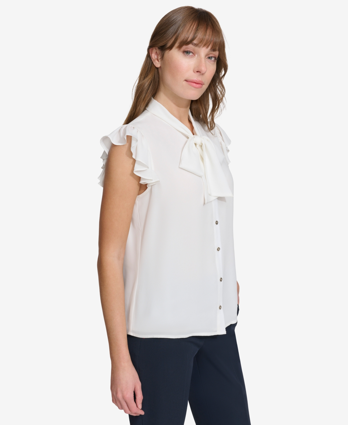 Tommy Hilfiger Women's Flutter-Sleeve Tie-Neck Blouse
