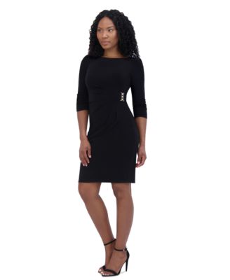 Petite Hardware-Trim Side-Pleated Dress