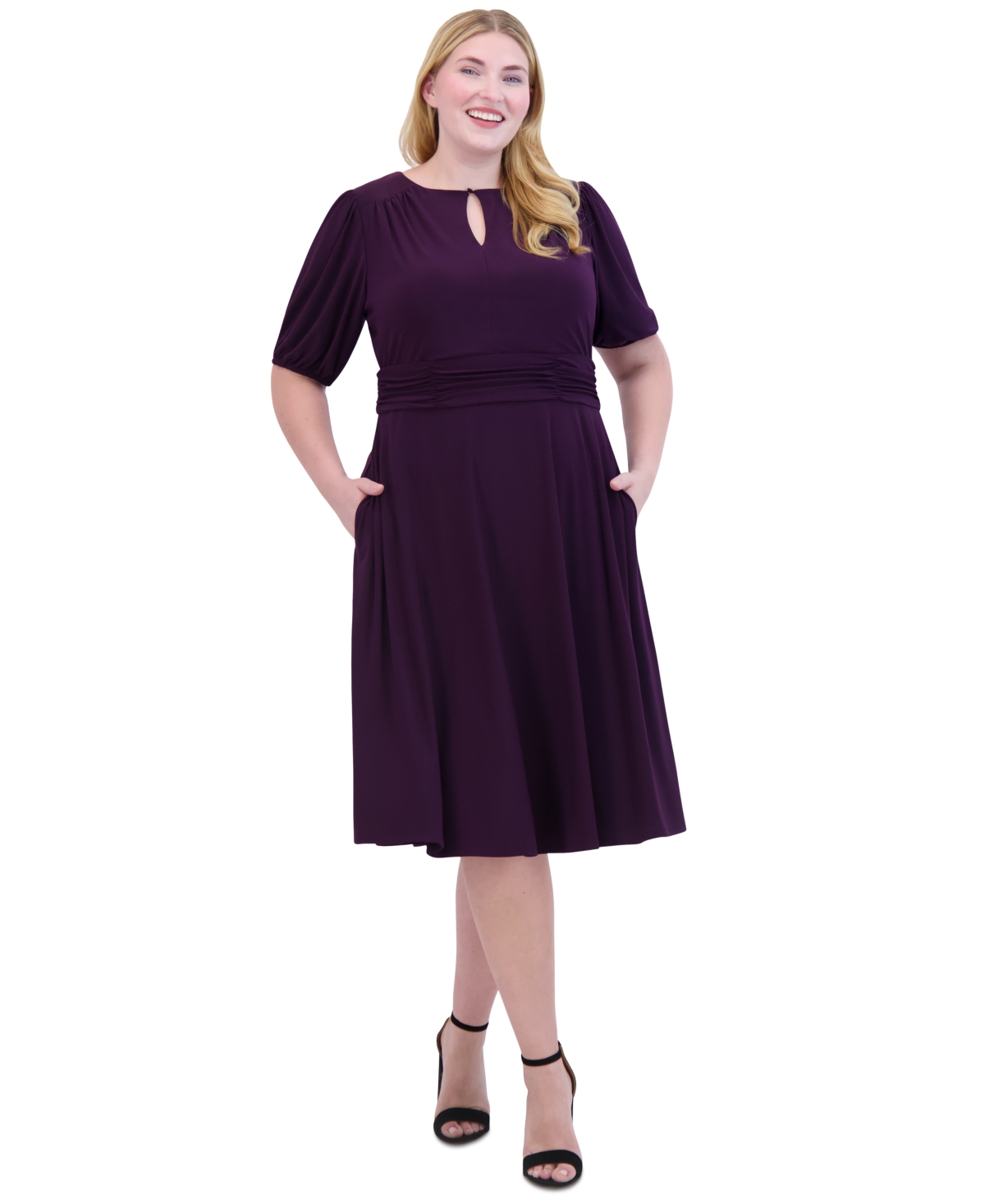 Jessica howard illusion ruched waist midi dress top