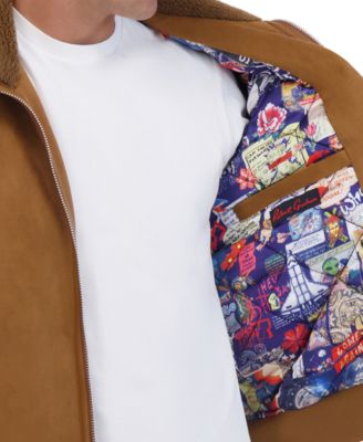 Men's Faux Suede Bomber with Sherpa Stand Collar