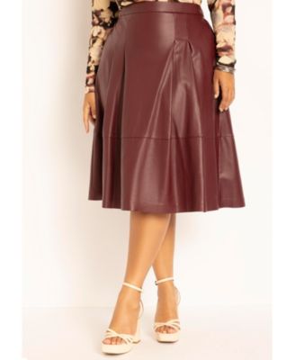 Women's Plus Size Faux Leather Full Midi Skirt