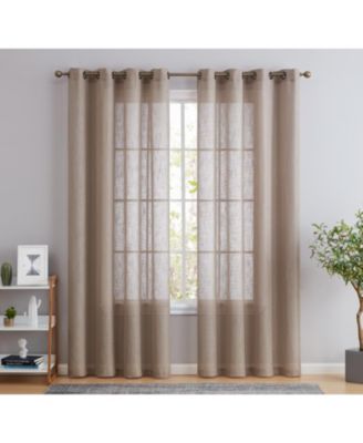 Abbey Faux Linen Textured Semi Sheer Privacy Sun Light Filtering Transparent Window Grommet Curtain Panels, Set of 2