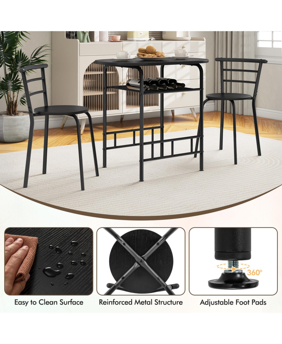 Slickblue 3-Piece Home Kitchen Bistro Pub Table Set with 2 Chairs