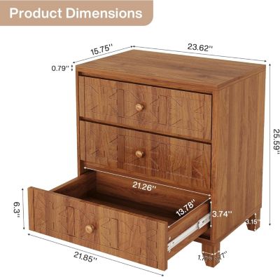 Nightstand with 3 Drawers, Farmhouse Bedside Table with Elegant Patterns, Brown