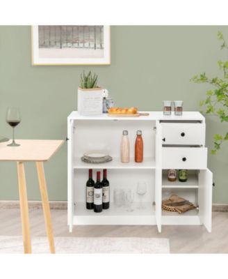 Modern Buffet Sideboard with 2 Pull-out Drawers and Adjustable Shelf for Kitchen-White