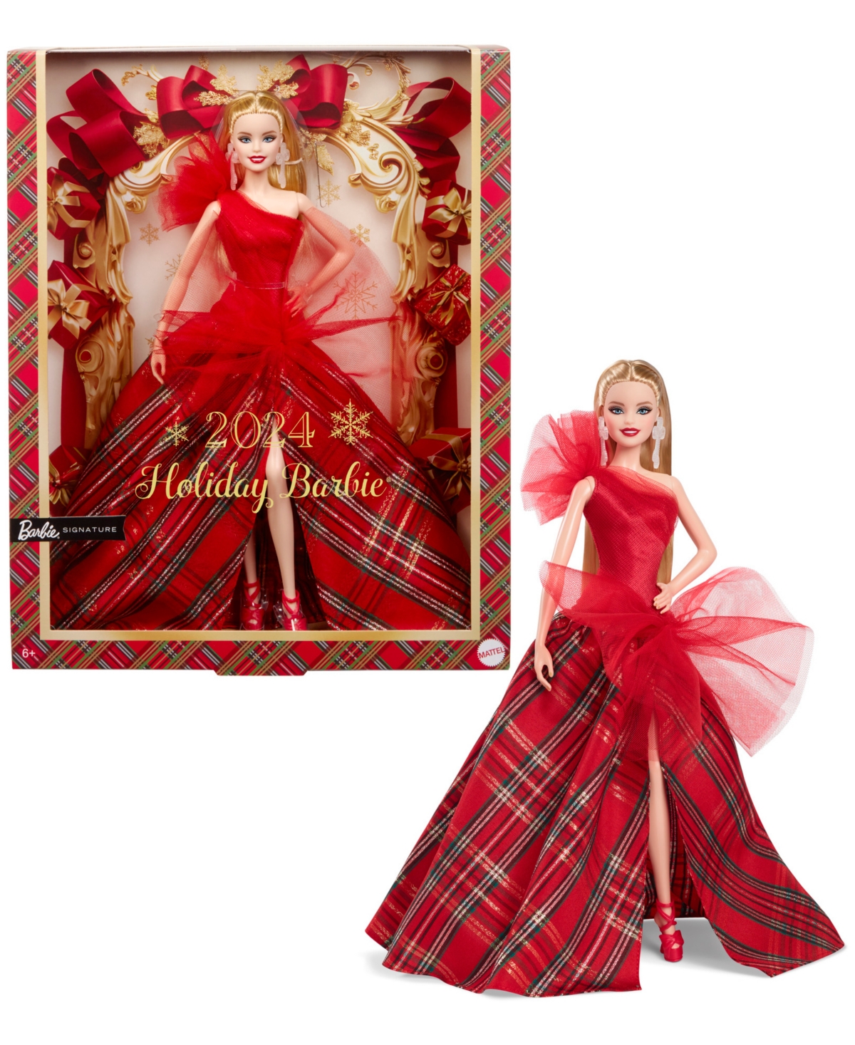 Barbie Signature 2024 Holiday  Fashion Doll, Seasonal Collector Gift, Blonde With Plaid Gown In Asst