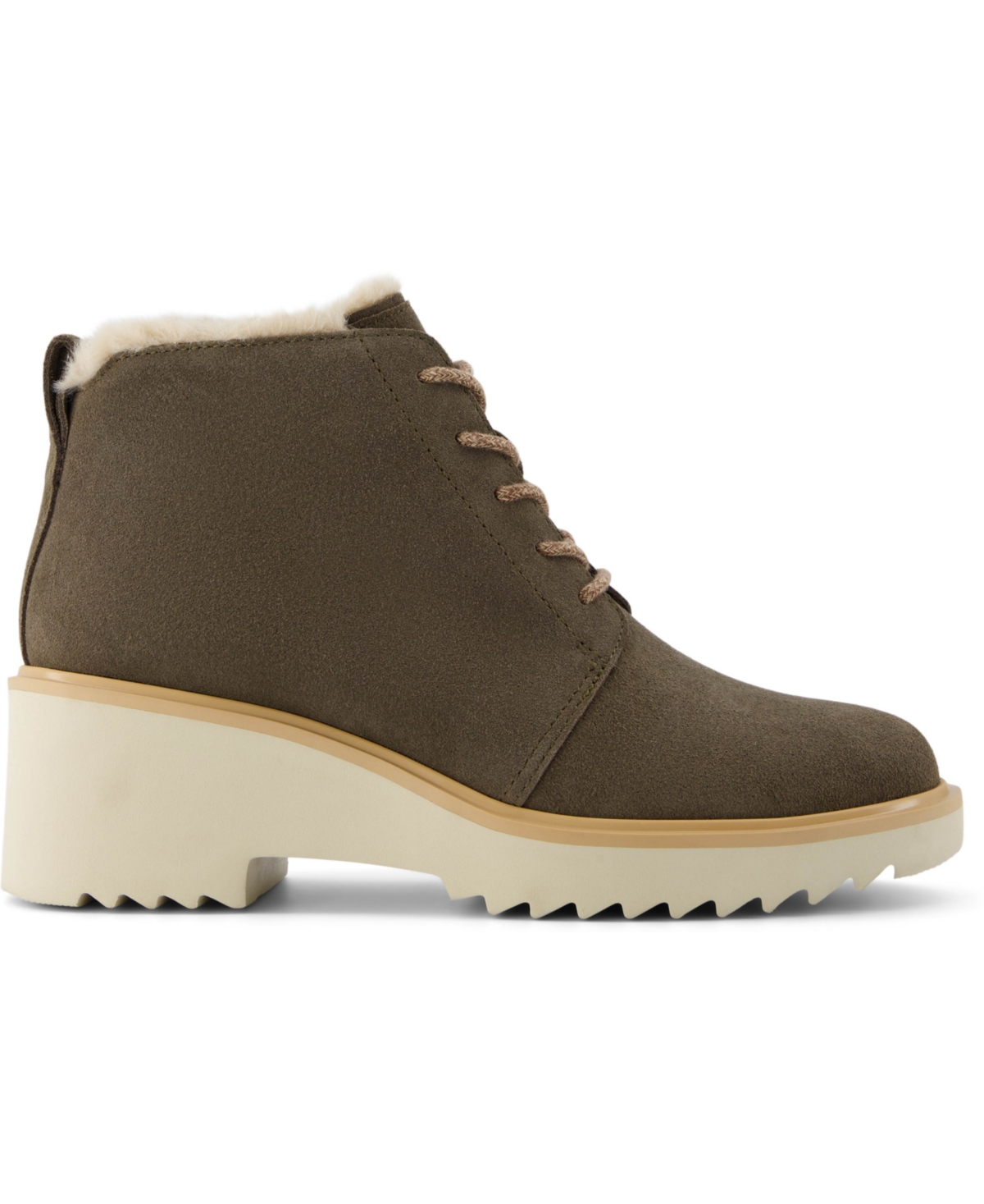 TOMS WOMEN'S MAUDE SUEDE AND FAUX FUR LACE UP WEDGE BOOTIES 