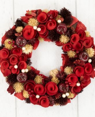 Wooden Artificial Christmas Wreath - 13-Inch
