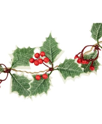 Battery Operated Holly and Berry Christmas Garland - 3.25 Inches