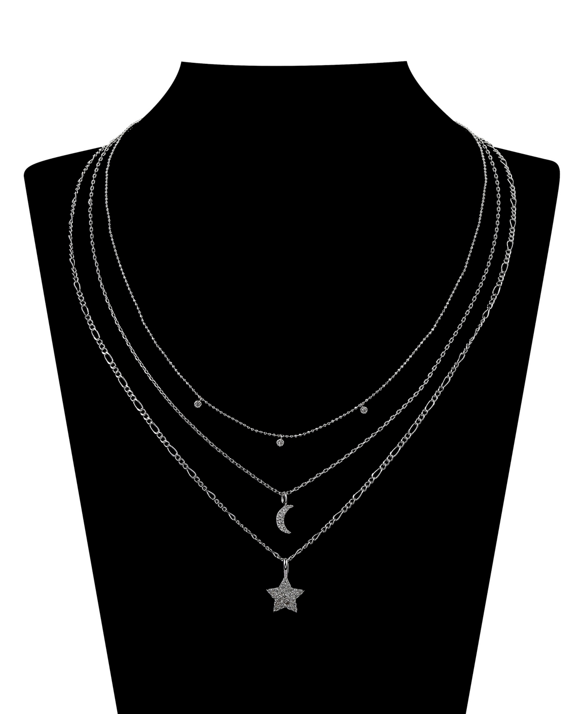 Unwritten Cubic Zirconia Star And Moon Layered Pendant Necklace Set In Silver