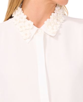 Women's Floral-Appliqu&eacute; Collared Long-Sleeve Blouse