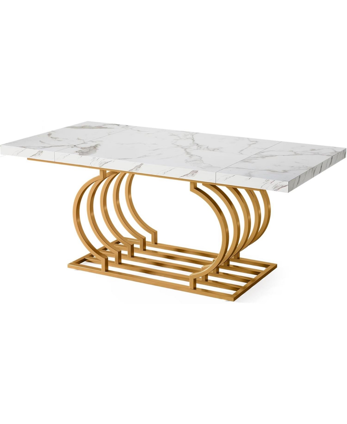 Tribesigns Modern Dining Table, inch Faux Marble Wood Kitchen Table for 6 People, Rectangular Dinner Room Table with Geometric Frame for Kitchen, D