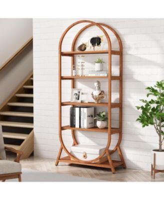 5-Tier Tall Arched Freestanding Bookshelf Display Rack Shelving Unit for Office, Bedroom, or Living Room (1PC)