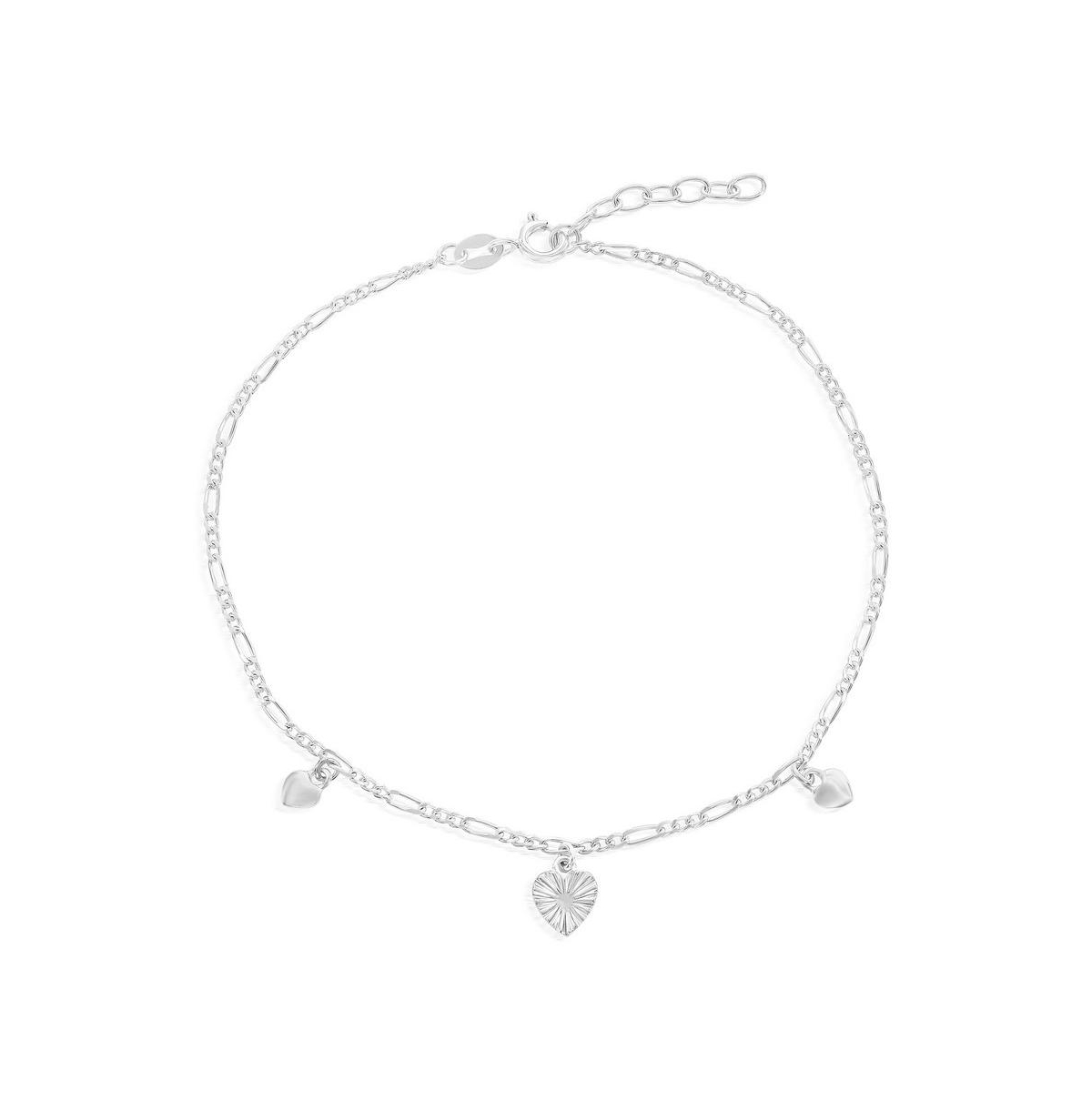 Sterling Silver Heart Charm Anklet - Silver