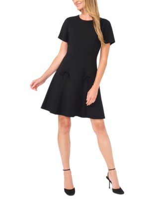 CeCe Women's Short-Sleeve Fit Flare Bow-Trim Dress Macy's