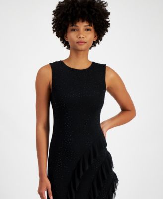 Tinsel Juniors' Round-Neck Studded Asymmetric-Ruffle Dress
