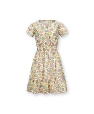 Women's Organic Short Sleeve Split Neck Tiered Dress