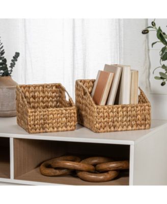 Happimess Havanah Southwestern Hand-Woven Hyacinth Slanted Pantry Baskets with Handles (Set of 2