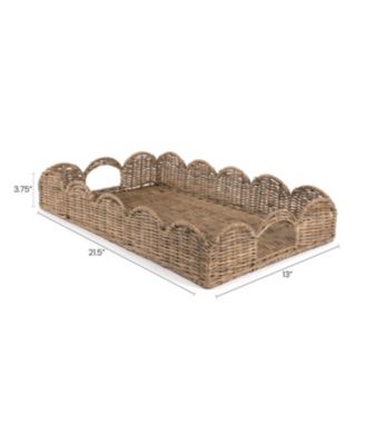 Jonathan Y Scalloped Southwestern Cottage Hand-Woven Rattan Tray with Handles