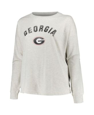 Women's Oatmeal Georgia Bulldogs Plus Size Distressed Arch Over Logo Neutral Boxy Pullover Sweatshirt