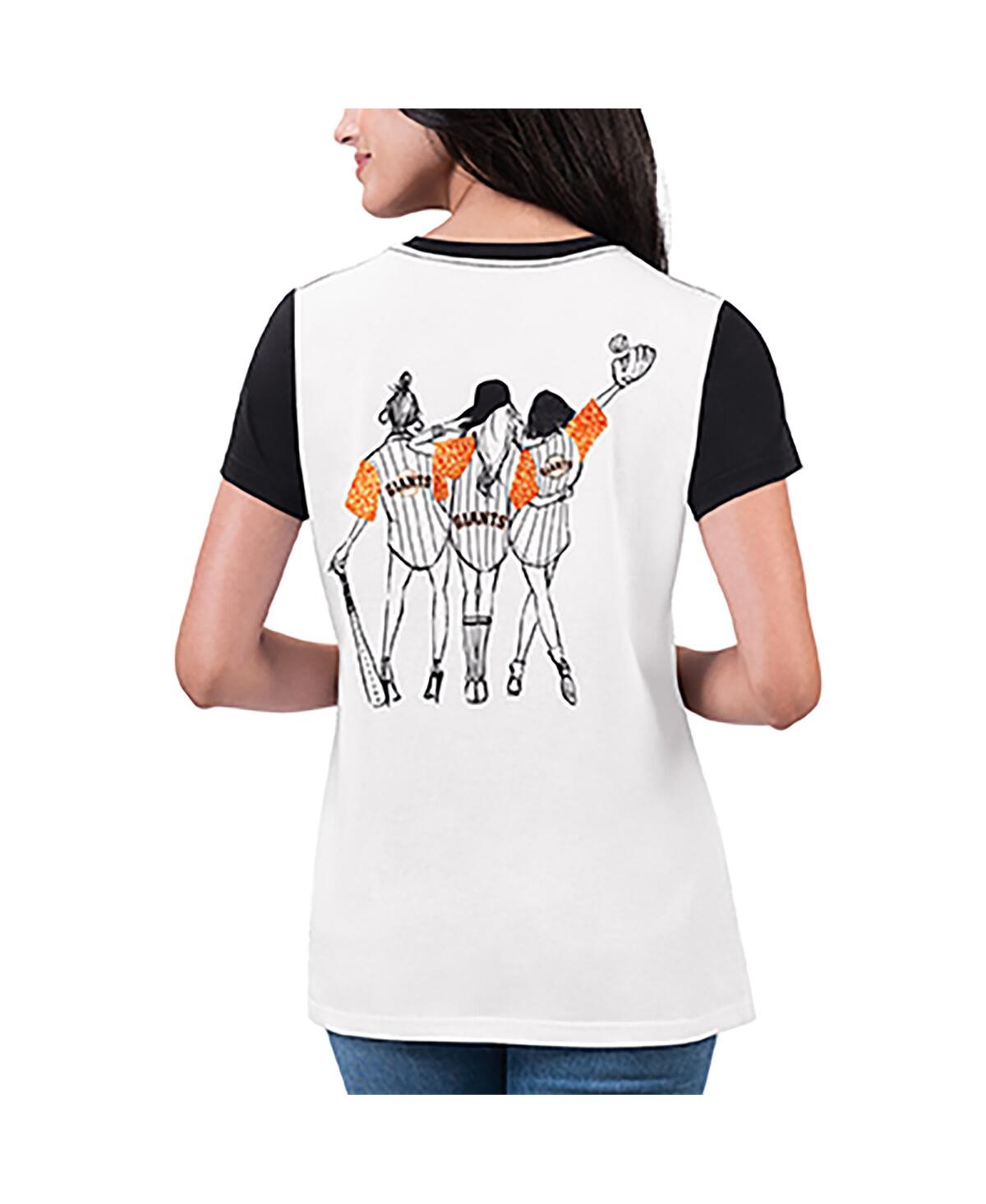 G-iii 4her By Carl Banks Women's White San Francisco Giants Illustration Ringer T-shirt In White,black