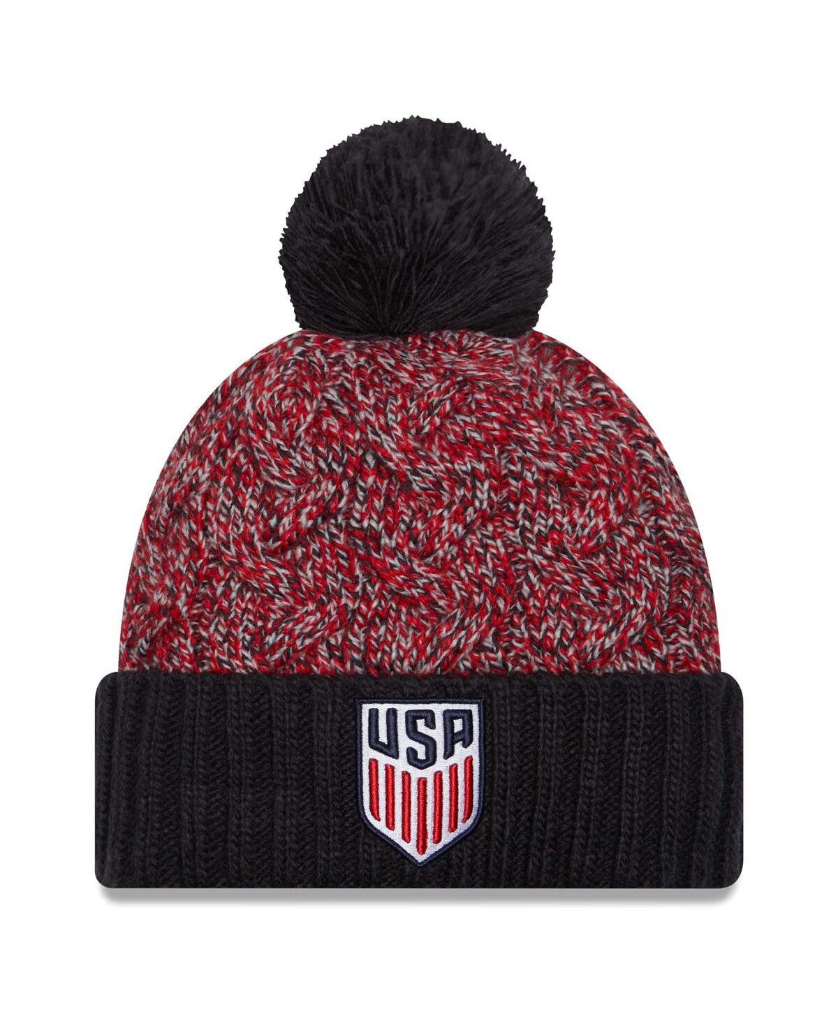 Shop New Era Big Boys And Girls Navy/red Usmnt Marled Cuffed Knit Hat With Pom In Navy Red