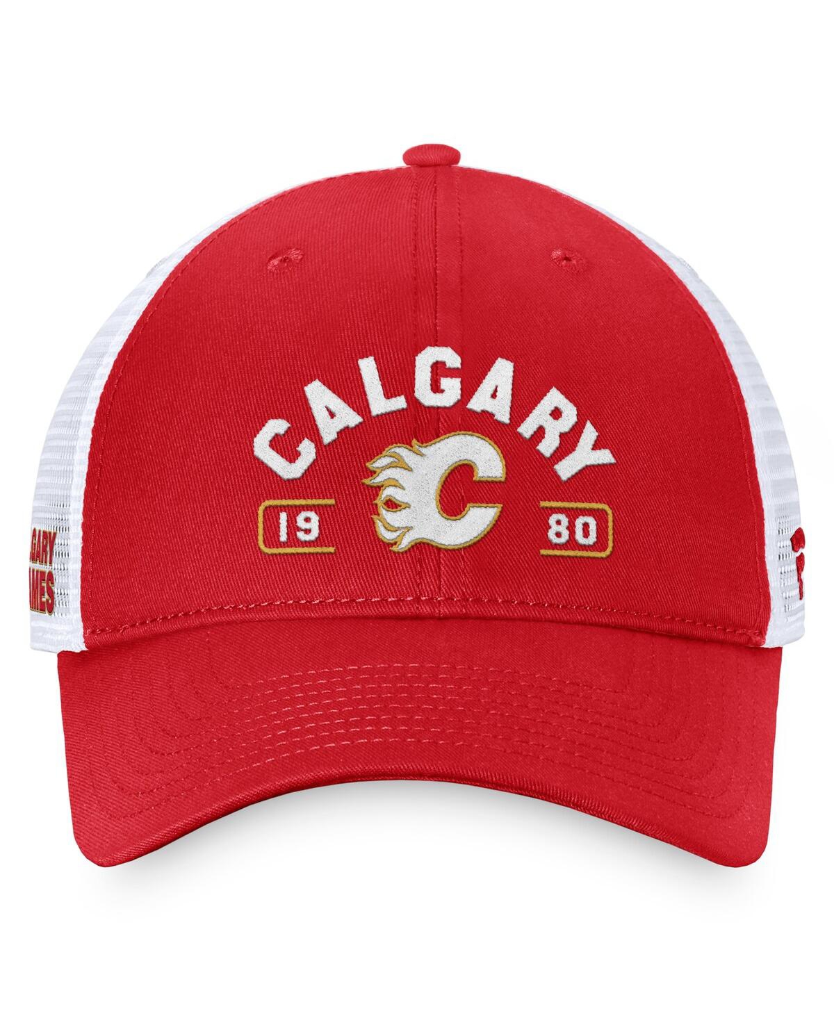 Fanatics Men'sWhite Calgary Flames Free Kick Trucker Adjustable Hat - Red, White