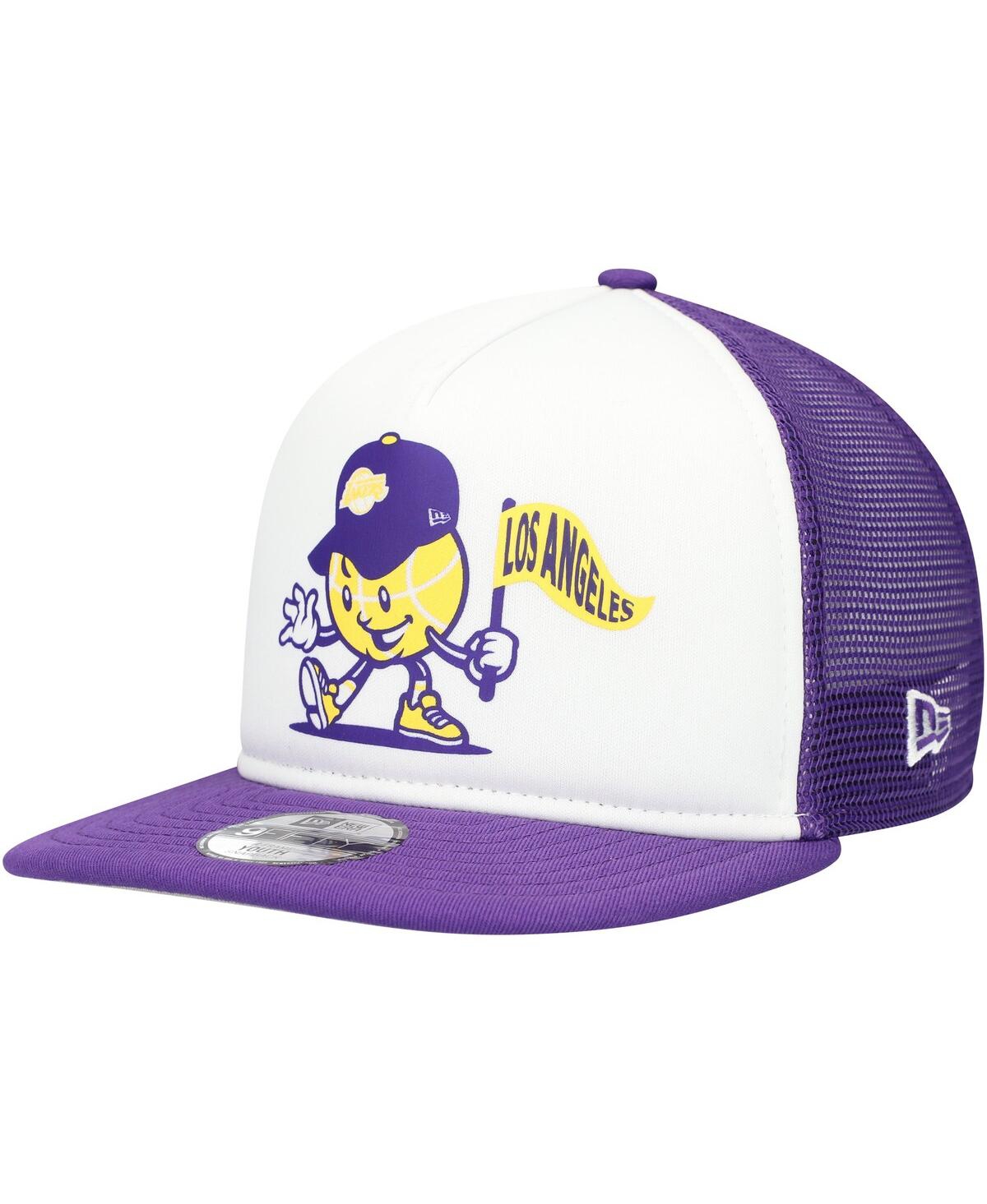 Shop New Era Big Boys And Girls White/purple Los Angeles Lakers Court Sport Mascot 9fifty Snapback Hat In White,purple