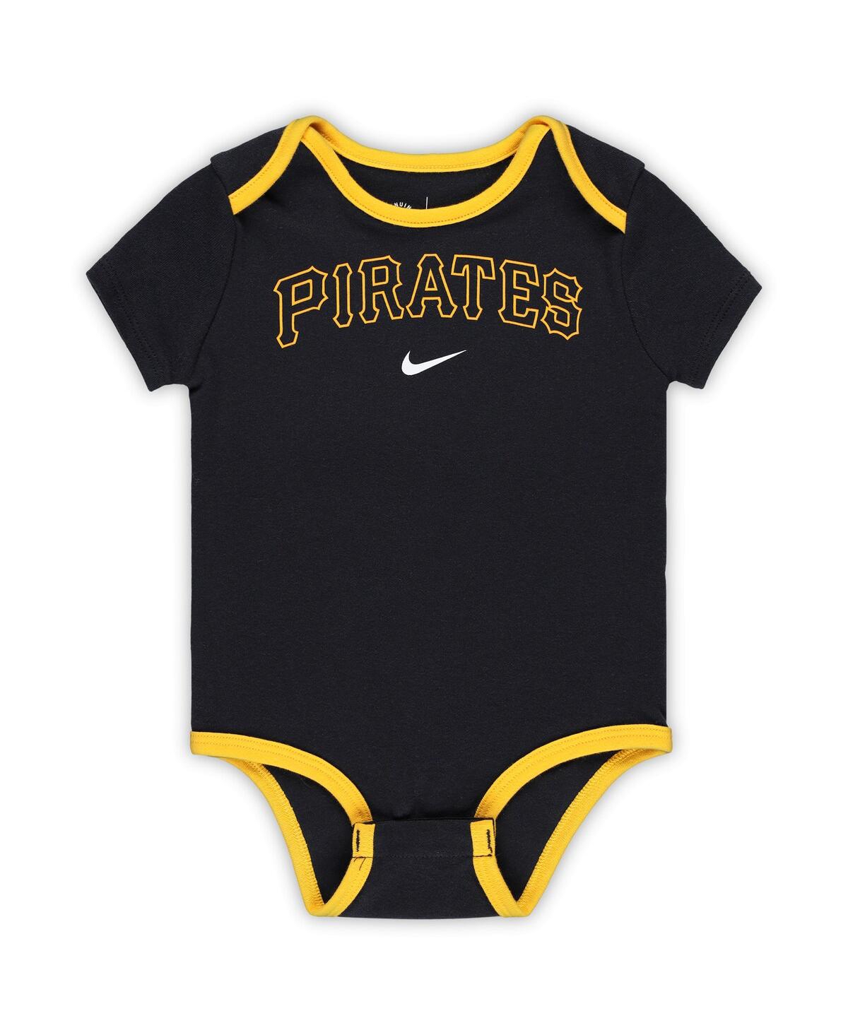 Nike Baby Boys And Girls Pittsburgh Pirates Authentic Collection Three-pack Bodysuit Set In Black,gray