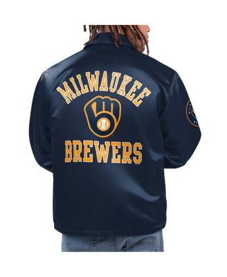 Men's Navy Milwaukee Brewers Option Route Satin Full-Snap Jacket