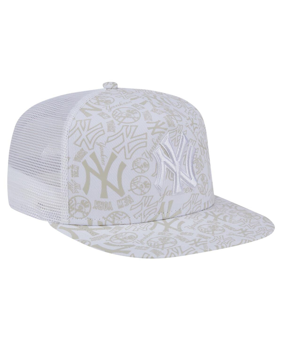 NEW ERA MEN'S WHITE NEW YORK YANKEES LOGO DUNES A-FRAME TRUCKER 9FIFTY SNAPBACK HAT 