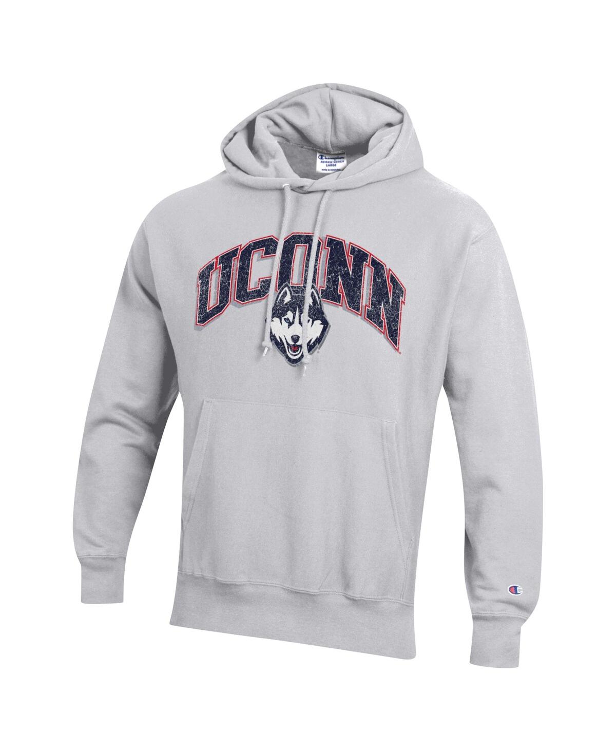 Champion Men'sUConn Huskies Vault Late Night Reverse Weave Pullover Hoodie - Heather Gray