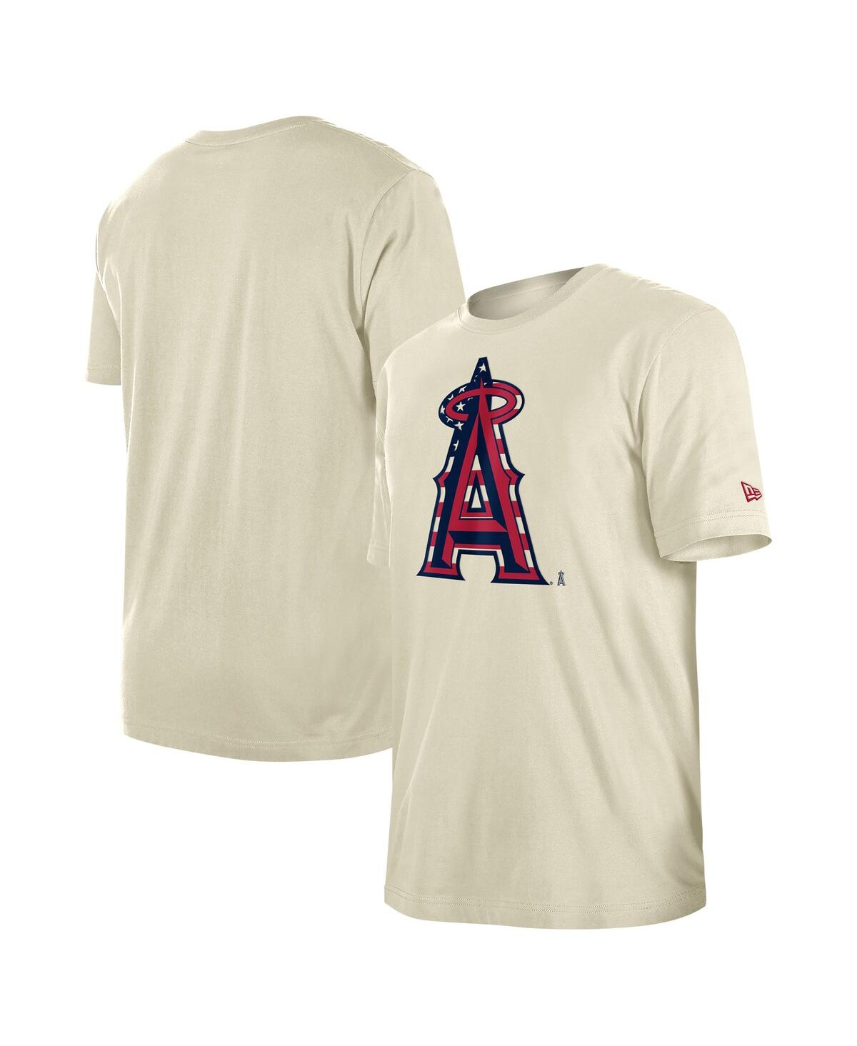 Shop New Era Men's Cream Los Angeles Angels 4th Of July Flag Fill T-shirt