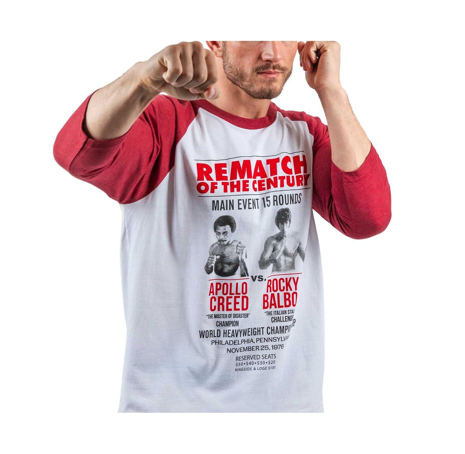 Men's White/Red Rocky Rematch of the Century 3/4-Sleeve Raglan T-Shirt