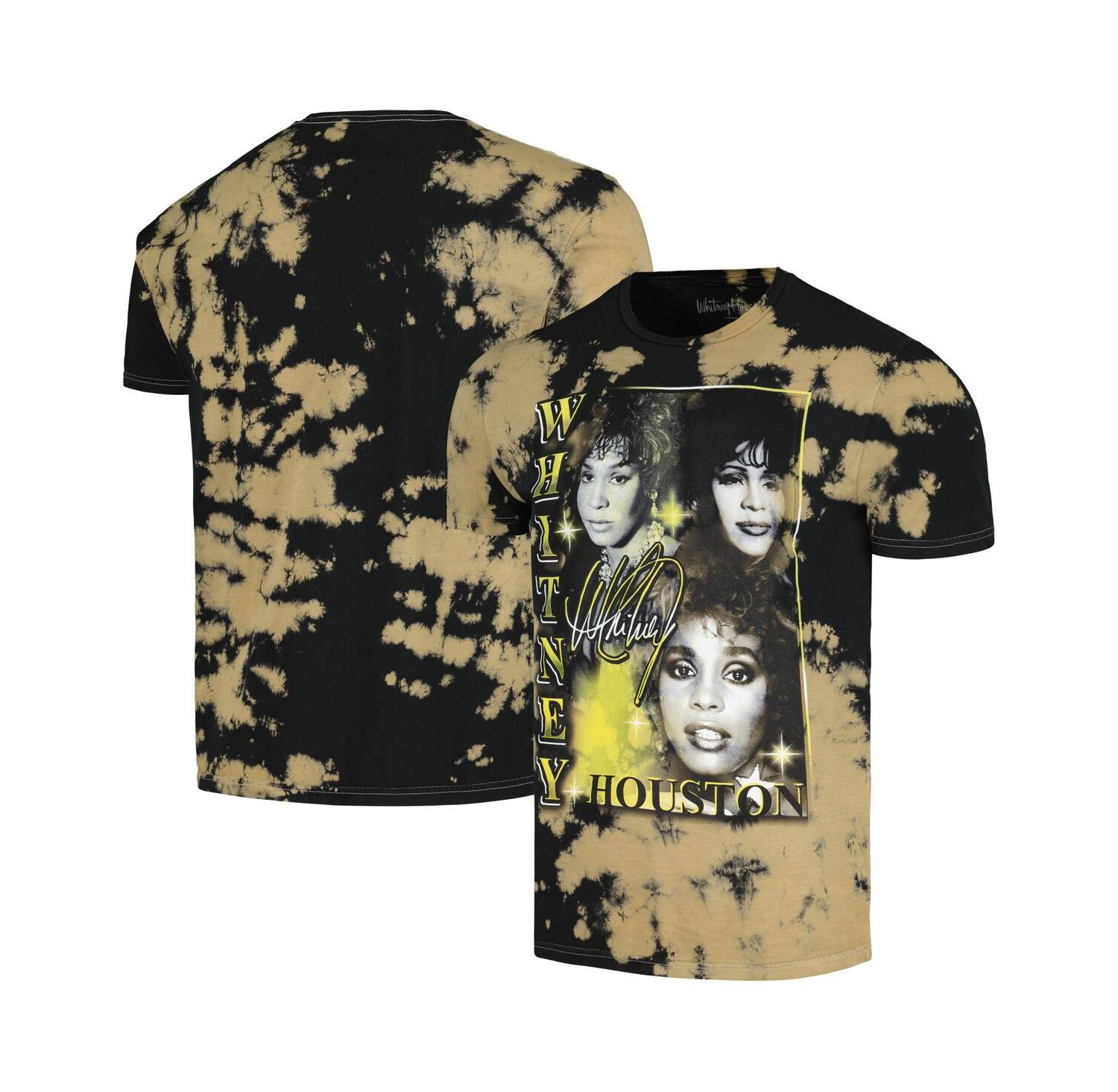 Men's Black Whitney Houston Collage Washed Graphic T-Shirt