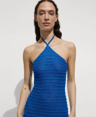 mango blue knit dress Mango knitted midi dress in blue