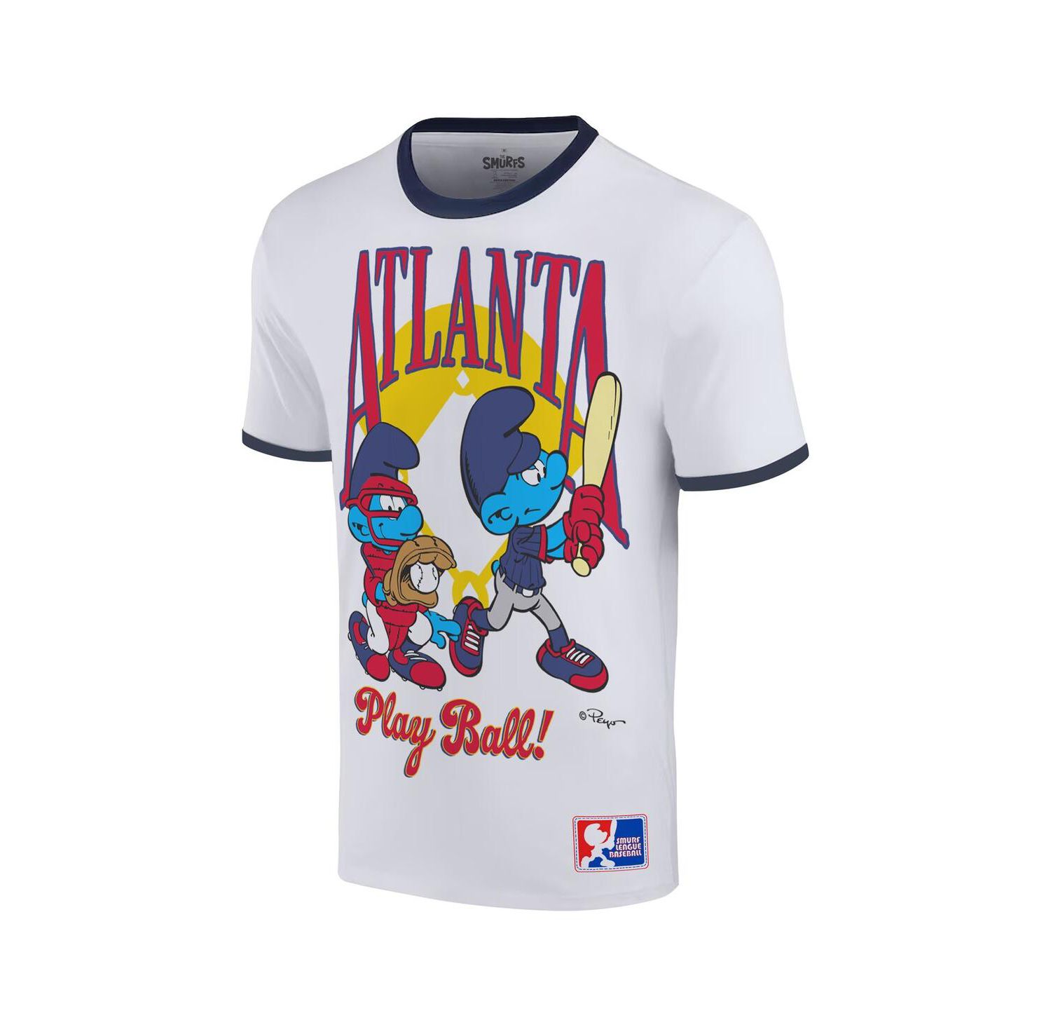 Men's White the Smurfs Atlanta Baseball Ringer T-Shirt
