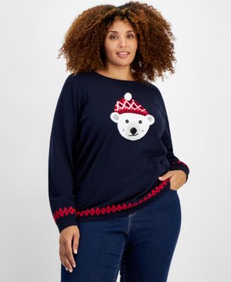 Tommy Hilfiger - Plus Size Cotton Beanie Bear Sweater