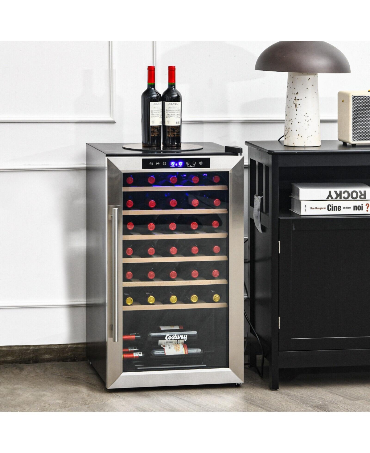 Slickblue 20 Inch Wine Refrigerator for 33 Bottles and Tempered Glass Door-Silver