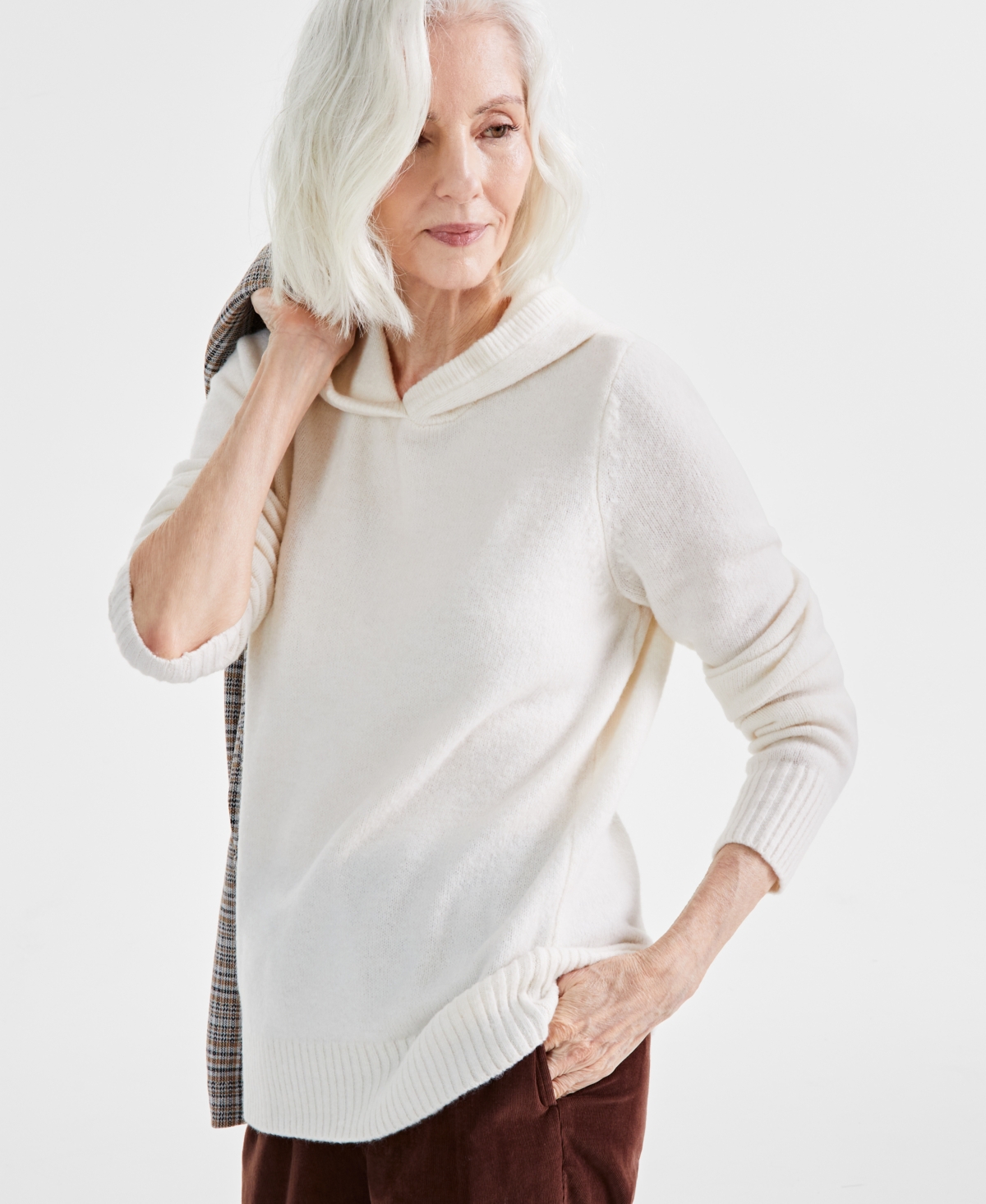 Style & Co Petite Solid Luxe Hooded Sweater, Created for Macy's
