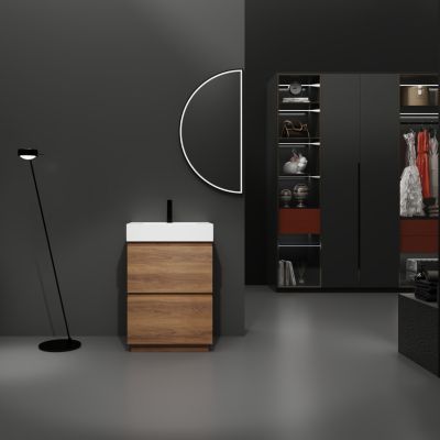 24" Modern Bathroom Vanity with Single Sink, Double Drawer, Brown