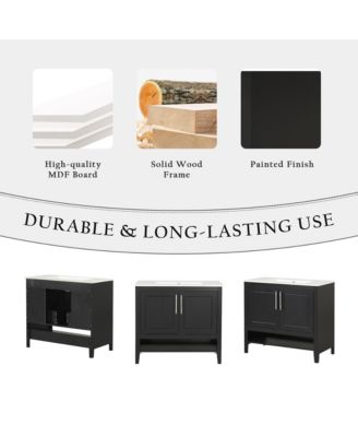 36" Black Bathroom Vanity with Sink, MDF Cabinet with Doors & Drawers